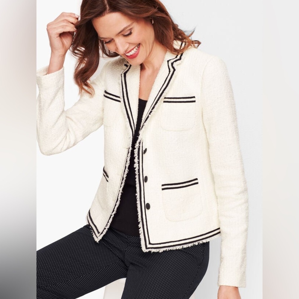 New with tags Talbots Ivory Tweed Blazer with Black Accents